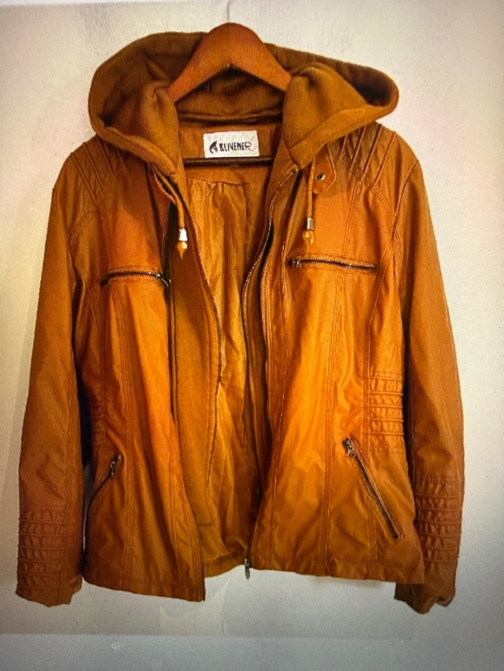 Blivener Womens Faux Leather Removable Hooded Zip Up Motorcycle Jacket 2XL